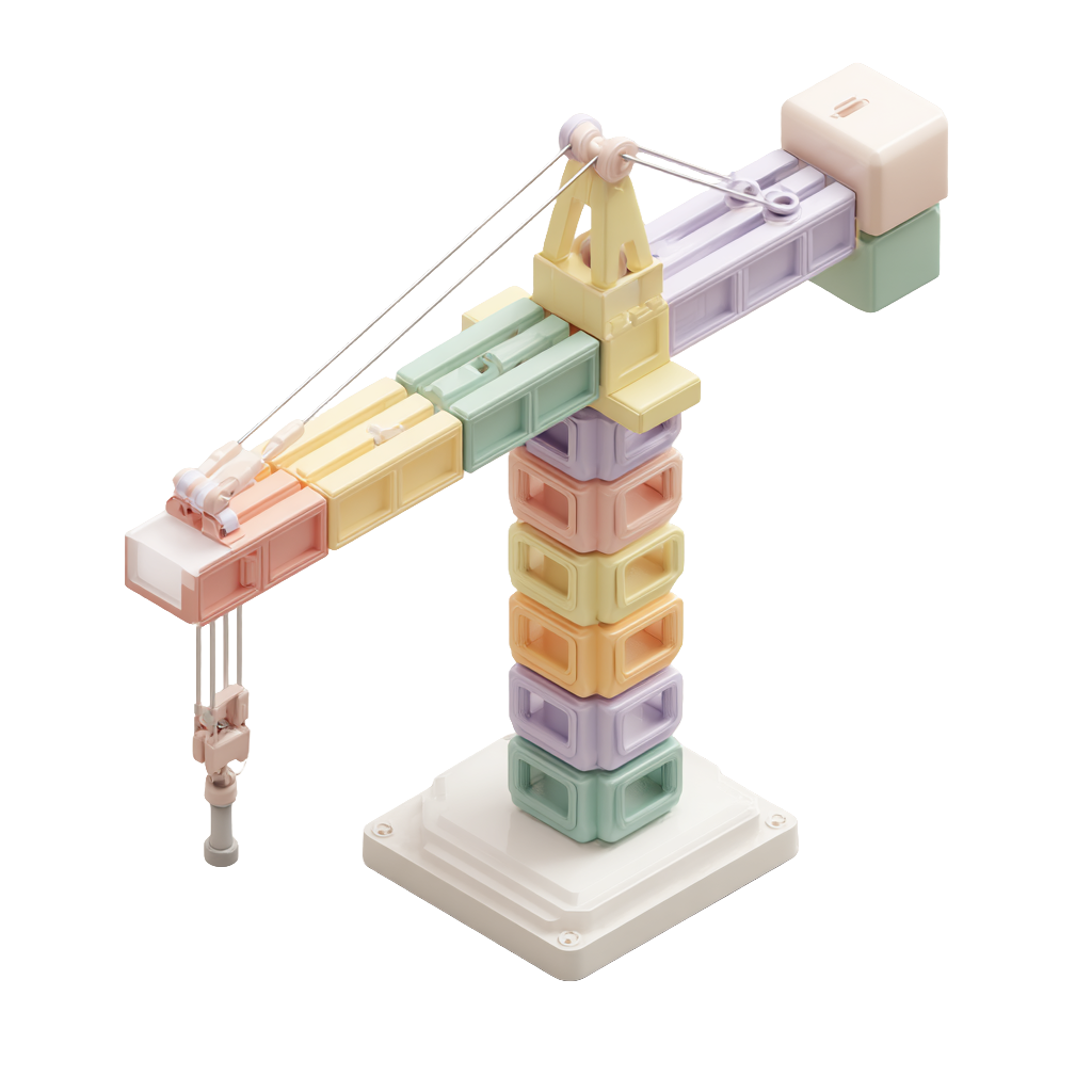 Illustration d'une grue symbolisant le processus de conception des solutions 3D de Renouvel