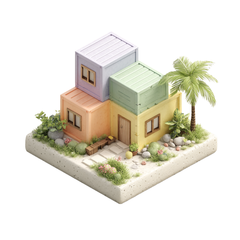 Illustration d'une maison en container représentant les constructeurs d'habitats modulaires et préfabriqués ciblés par le configurateur 3D