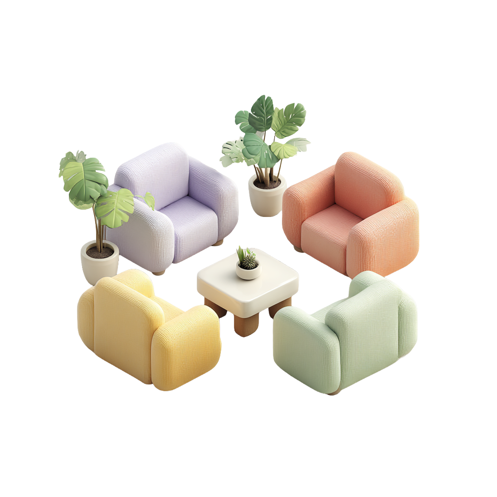 Illustration de meubles représentant la fonctionnalité d'aménagement intérieur du configurateur 3D
