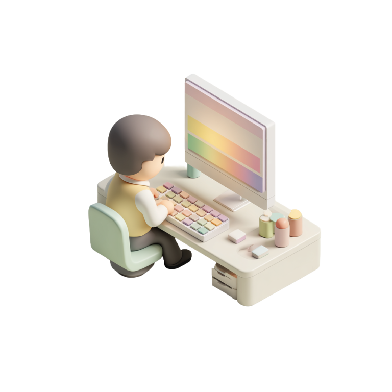 Illustration d'un personnage devant son ordinateur représentant l'implication des prospects dans le processus immobilier