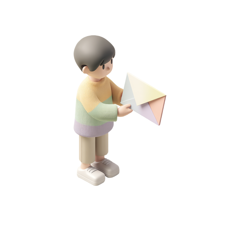 Illustration d'un personnage tenant une lettre représentant la fonctionnalité de prise de contact dans le configurateur 3D