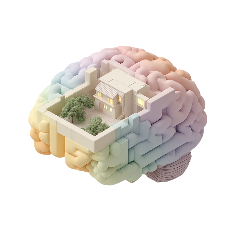Illustration 3D d'un cerveau contenant un logement, représentant l'effet de la personnalisation 3D sur la décision d'achat