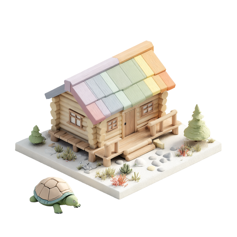 Illustration 3D d'un studio de jardin avec une tortue