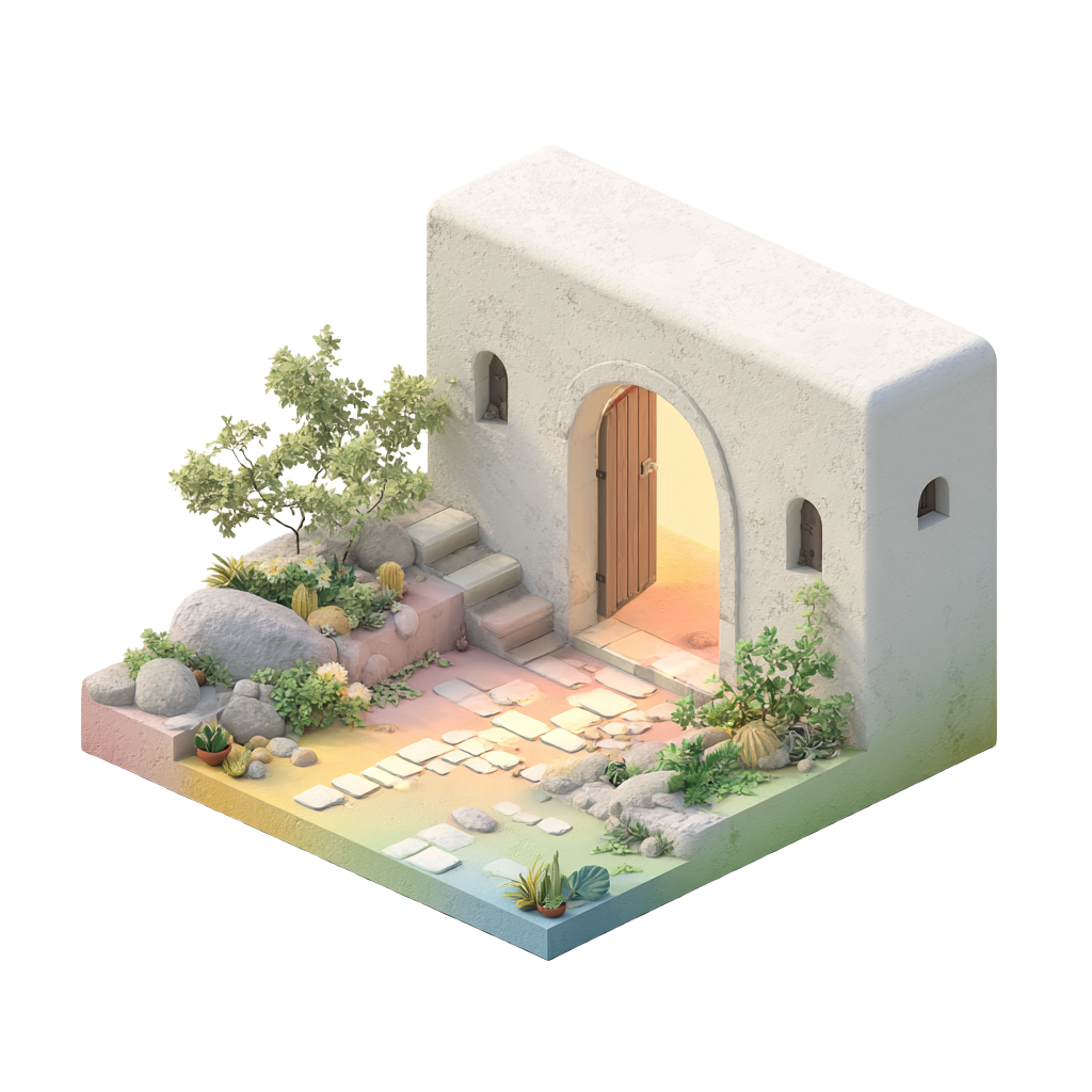 Illustration 3D d'une porte ouverte