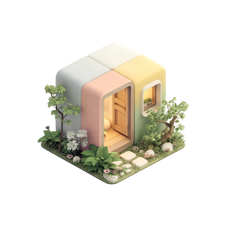 Illustration 3D d'un studio de jardin en modèle d'exposition