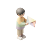 Illustration d'un personnage tenant une lettre représentant la fonctionnalité de prise de contact dans le configurateur 3D